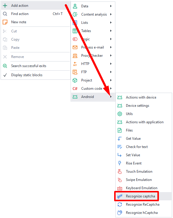 Via context menu