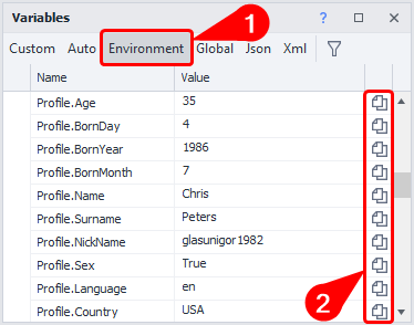 Variables window.
